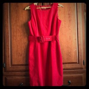Calvin Klein belted red sheath dress